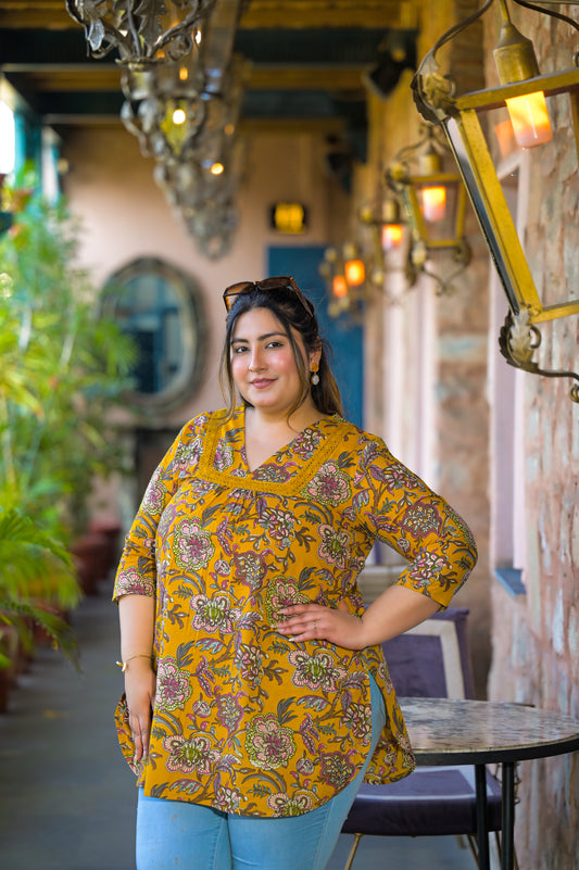 Yellow Pure Cotton Printed Top
