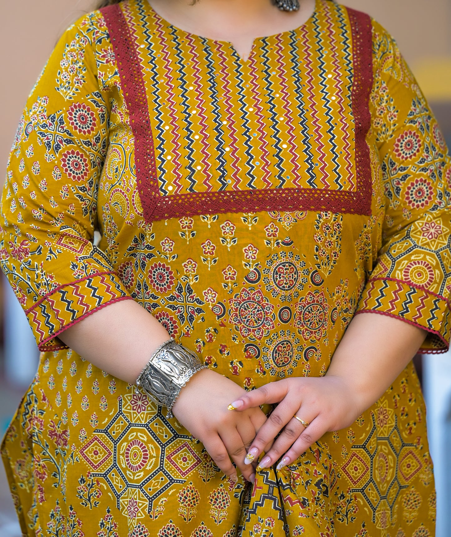 Yellow Printed Kurta pant Dupatta Set (Cotton)