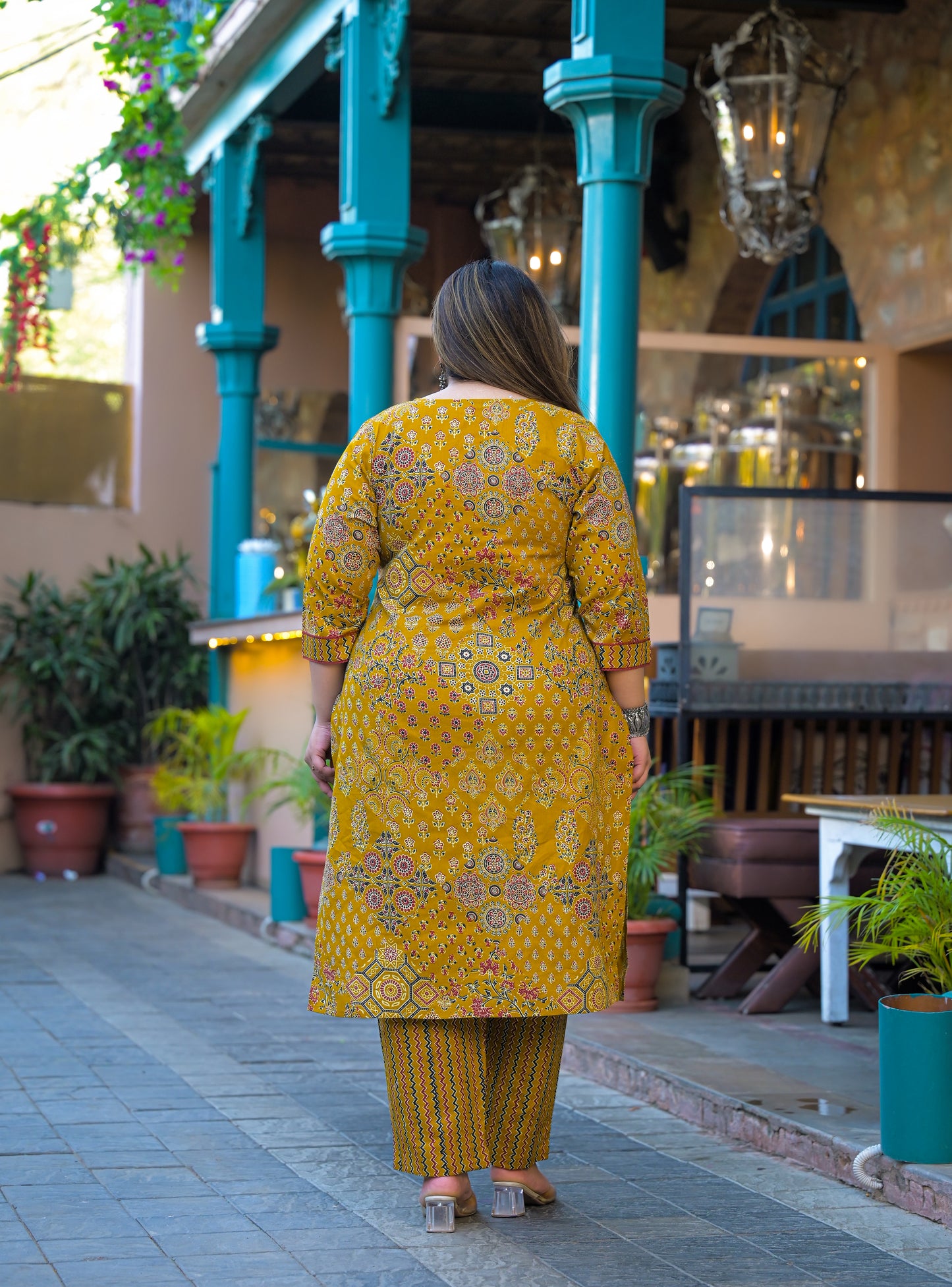 Yellow Printed Kurta pant Dupatta Set (Cotton)