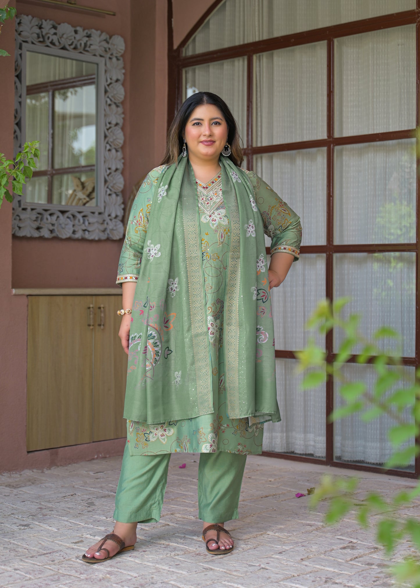 Light Green Embroidered  Kurta Dupatta Set