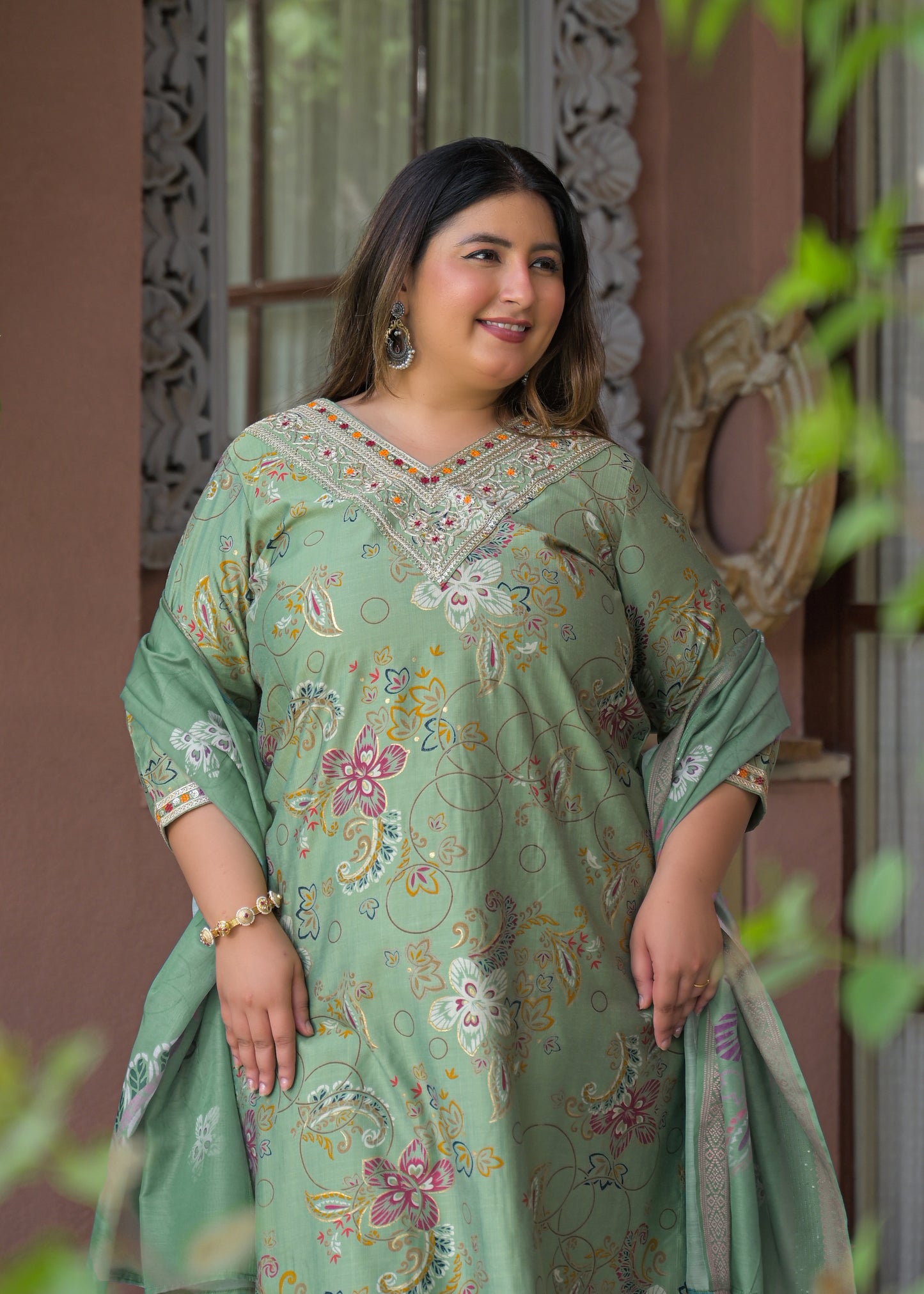 Light Green Embroidered  Kurta Dupatta Set