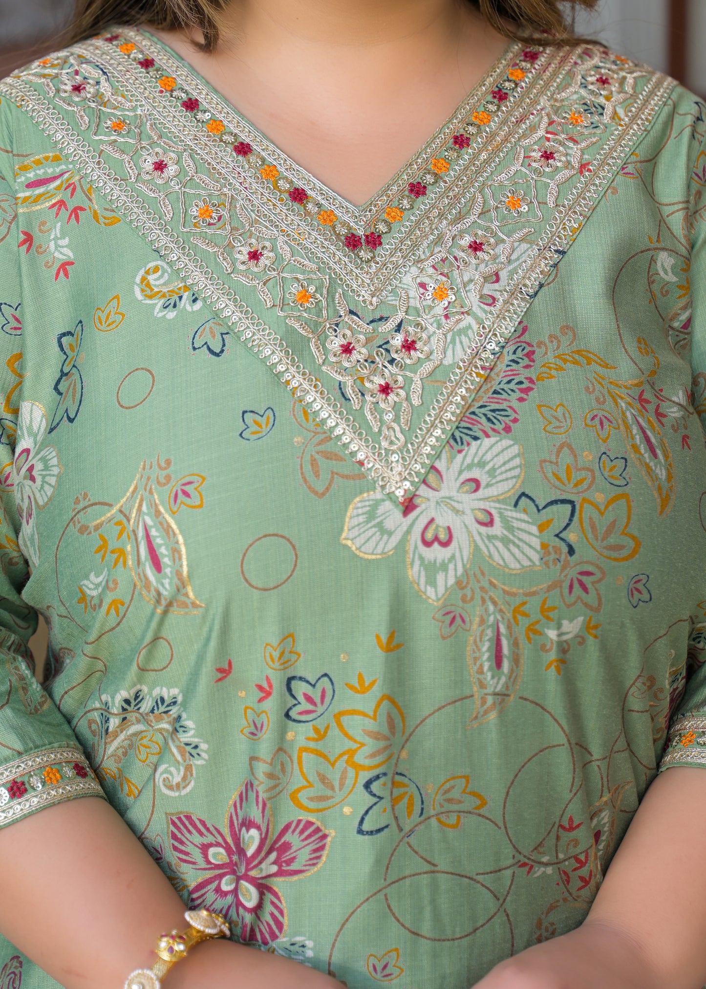 Light Green Embroidered  Kurta Dupatta Set
