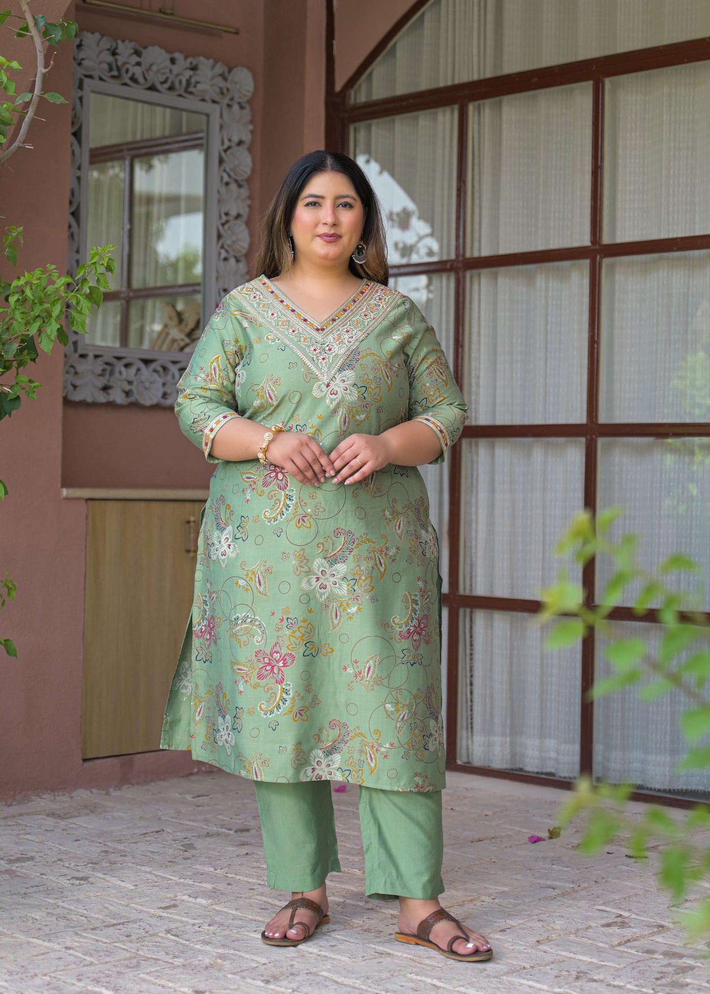 Light Green Embroidered  Kurta Dupatta Set