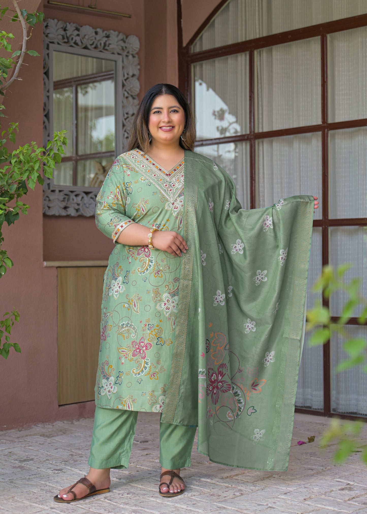 Light Green Embroidered  Kurta Dupatta Set