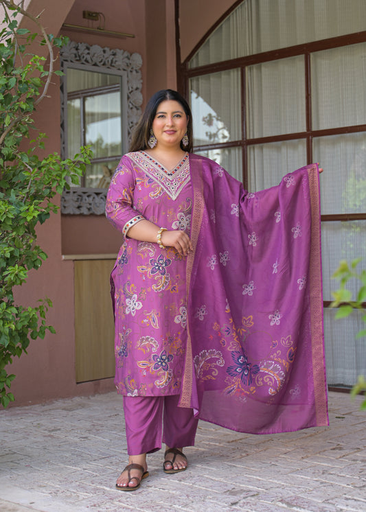 Pink Embroidered  Kurta Dupatta Set
