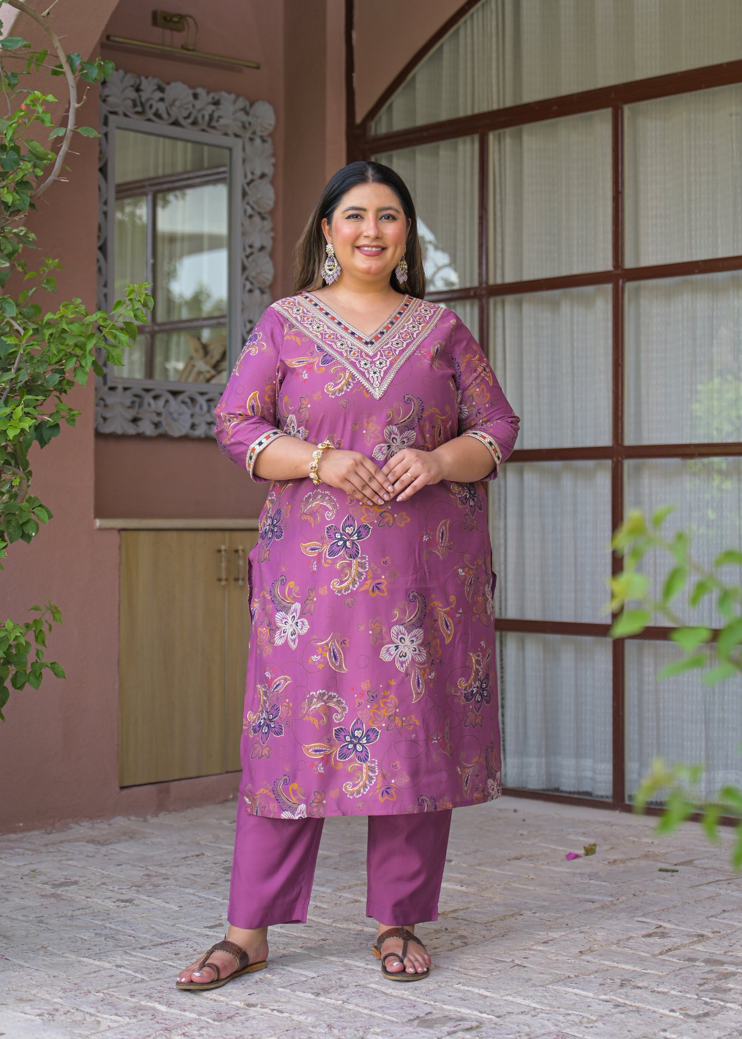 Pink Embroidered  Kurta Dupatta Set