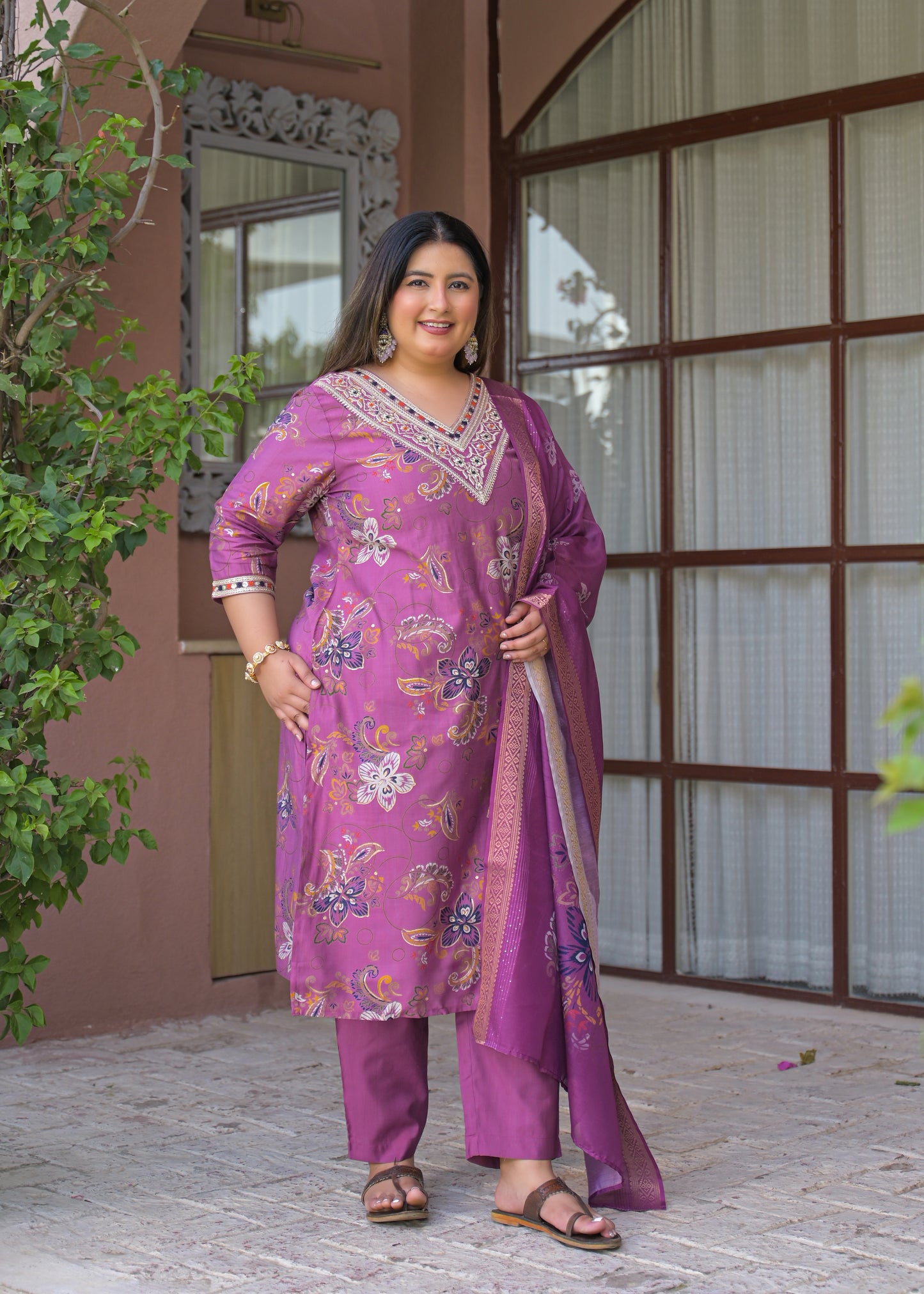 Pink Embroidered  Kurta Dupatta Set
