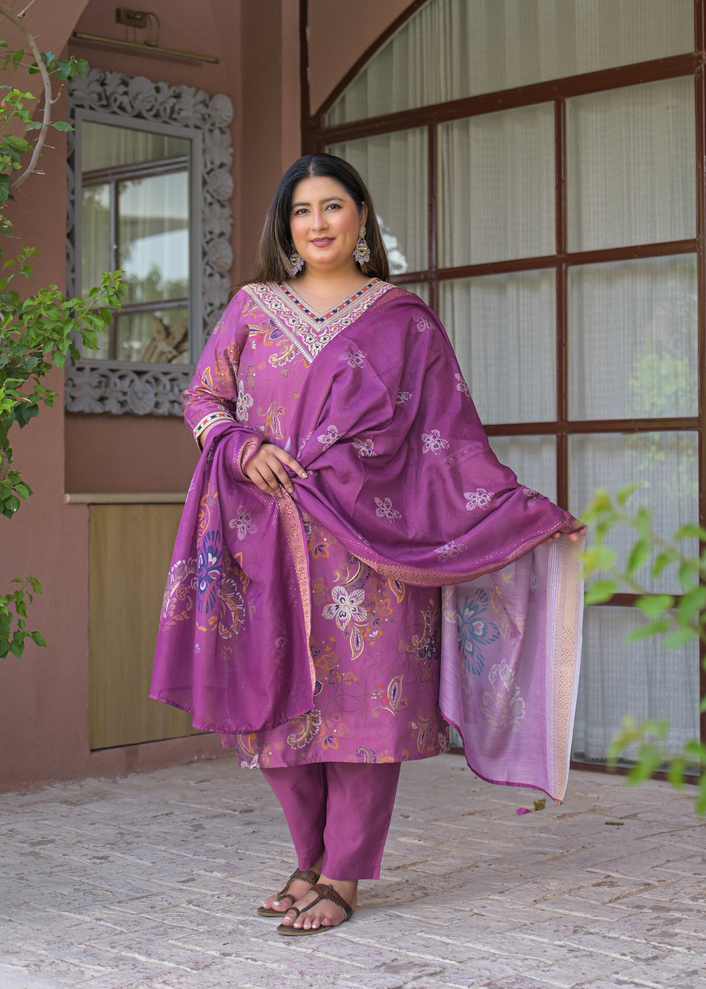 Pink Embroidered  Kurta Dupatta Set