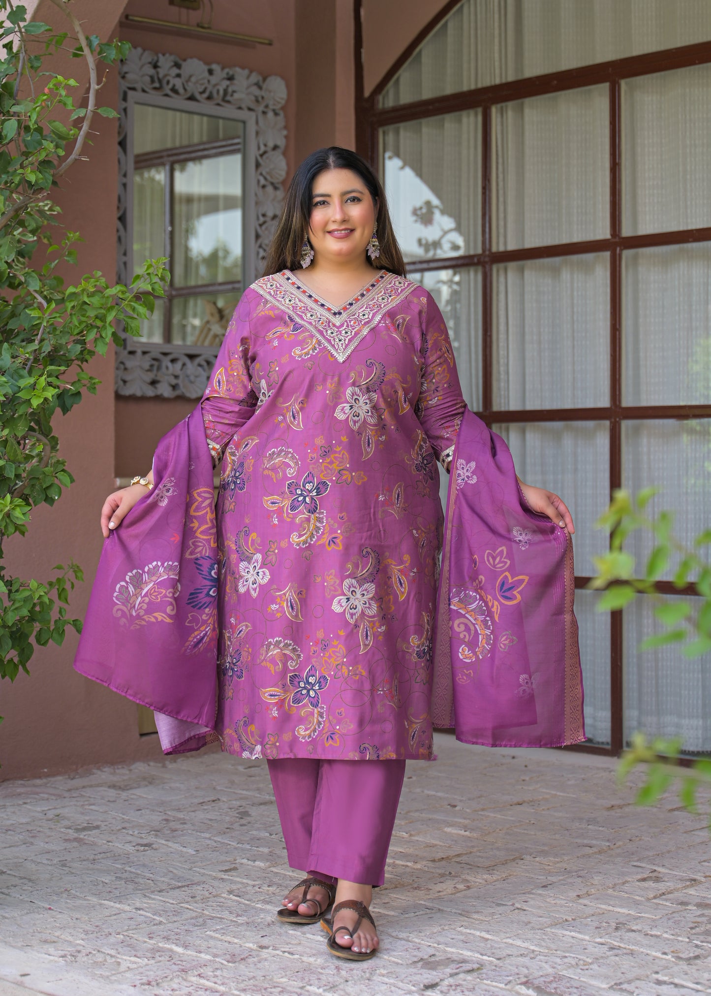 Pink Embroidered  Kurta Dupatta Set
