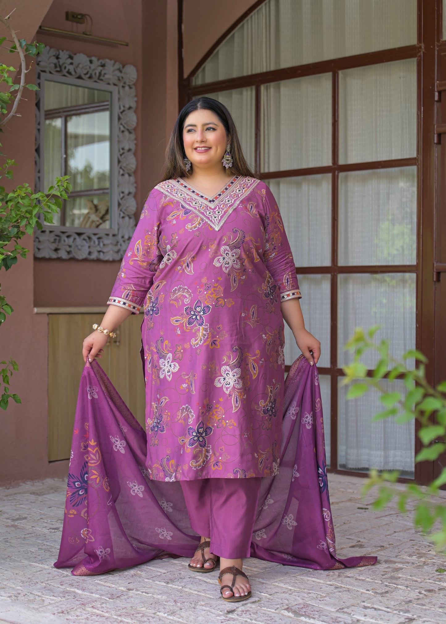 Pink Embroidered  Kurta Dupatta Set