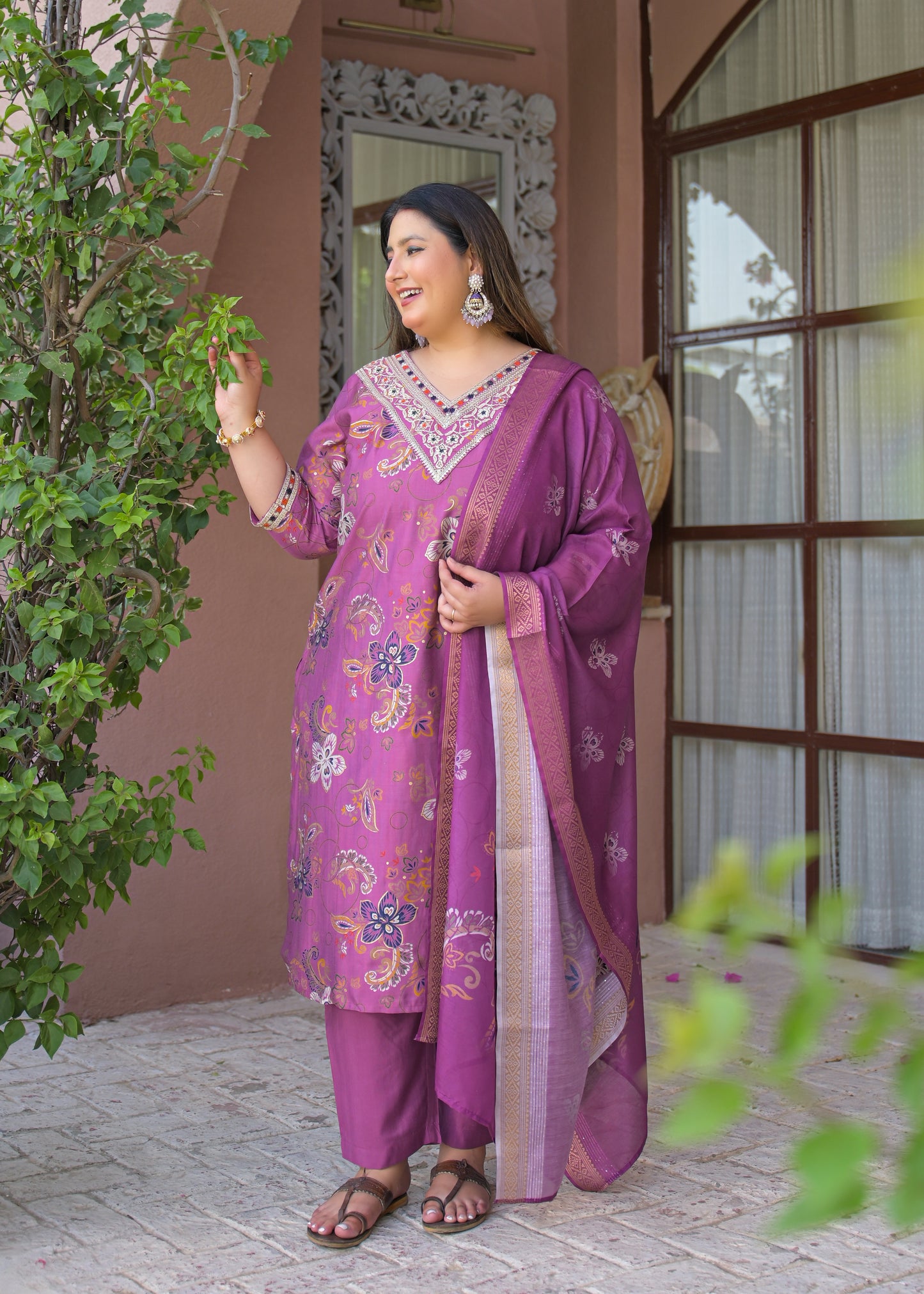 Pink Embroidered  Kurta Dupatta Set