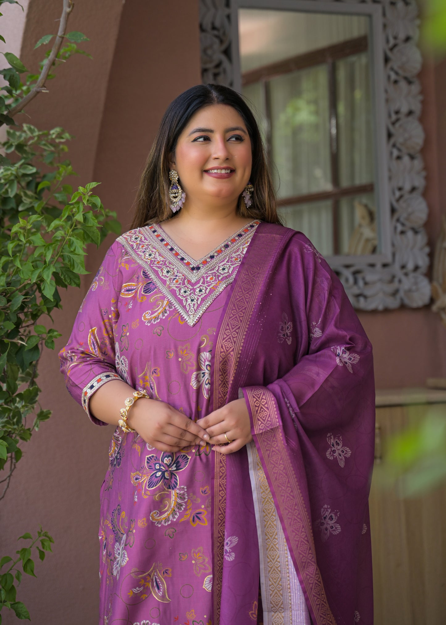 Pink Embroidered  Kurta Dupatta Set