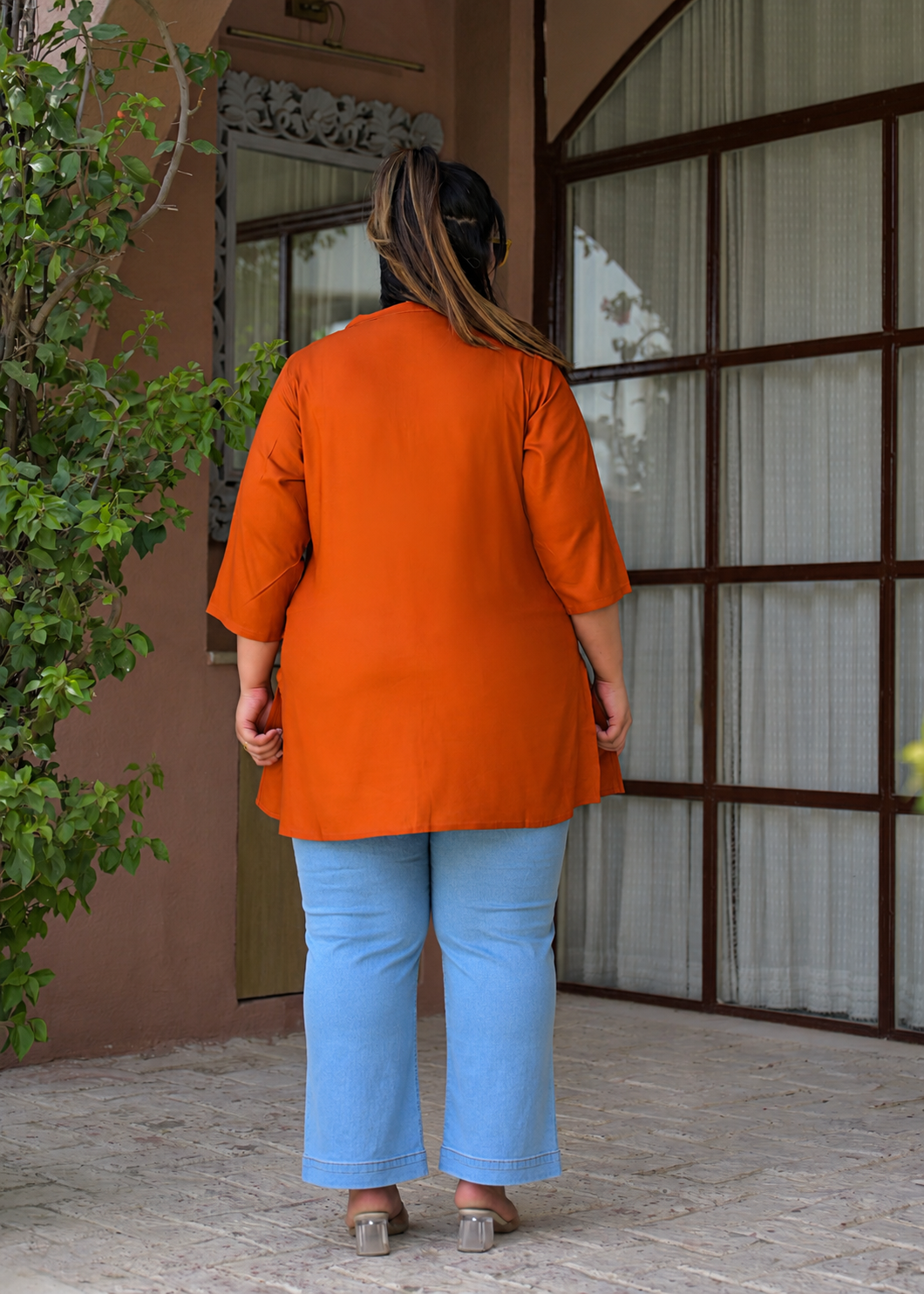 Rust Neck Embroidered Top