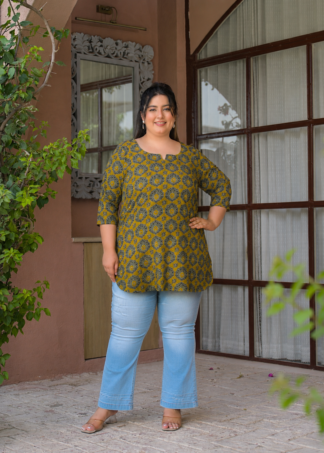 Green Pure Cotton Printed Top