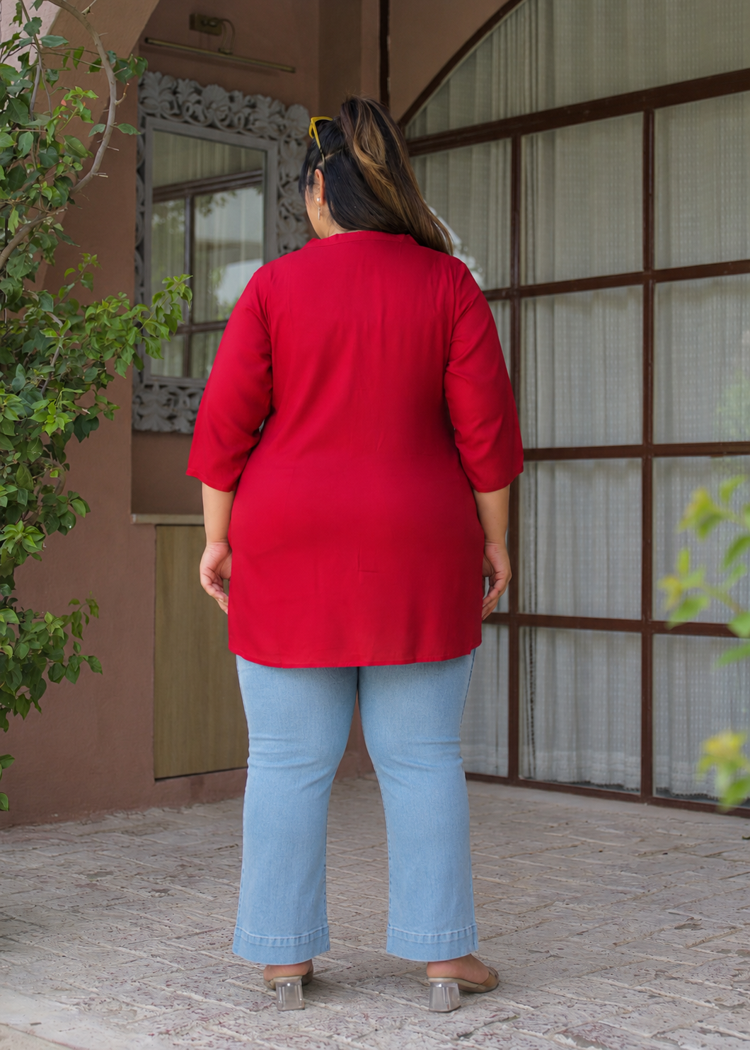 Maroon Neck Embroidered Top