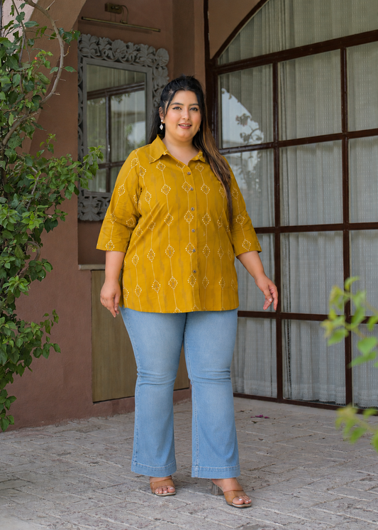 Yellow Collar Neck Cotton Top