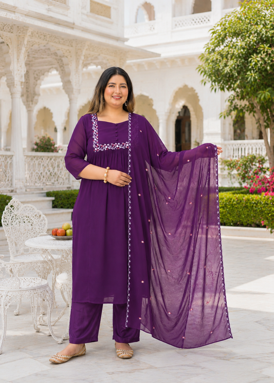 Purple Georgette Kurta Dupatta Set