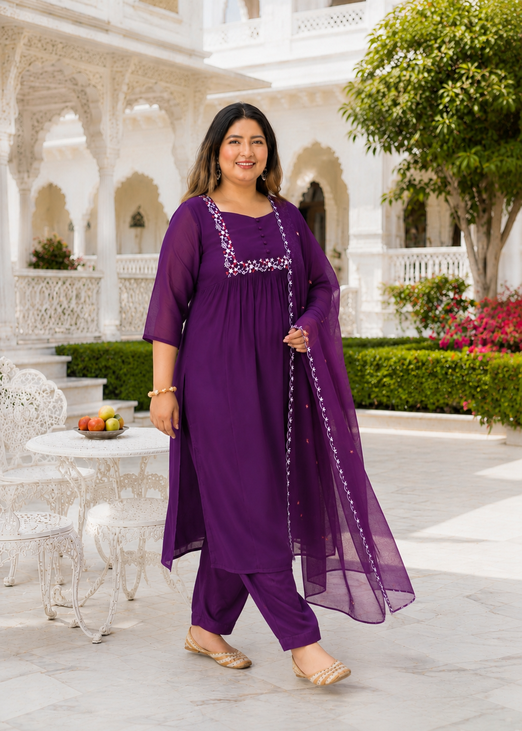 Purple Georgette Kurta Dupatta Set