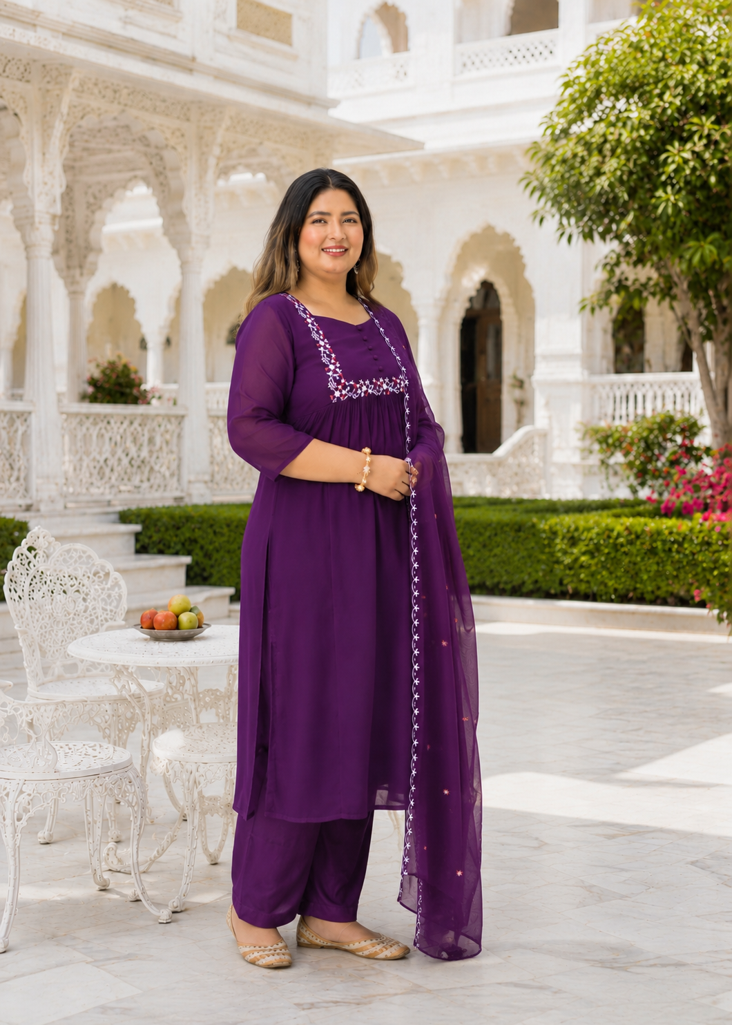 Purple Georgette Kurta Dupatta Set