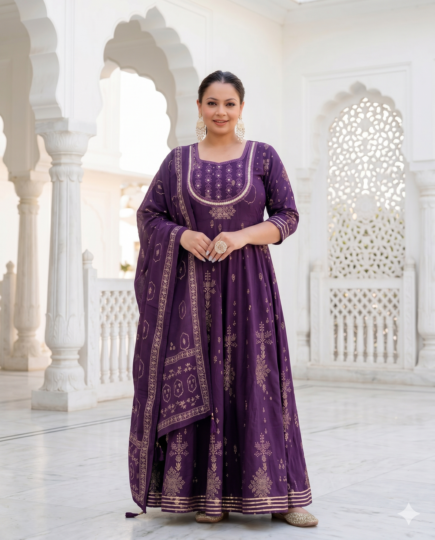 Dark Purple Anarkali Kurta & Dupatta Set (Pure Cotton)