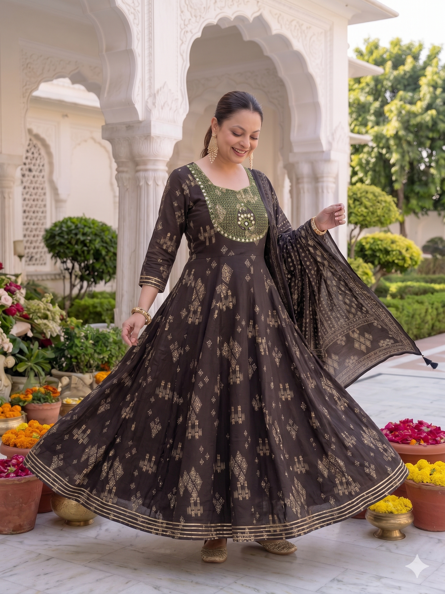 Black Anarkali Kurta & Dupatta Set (Cotton)