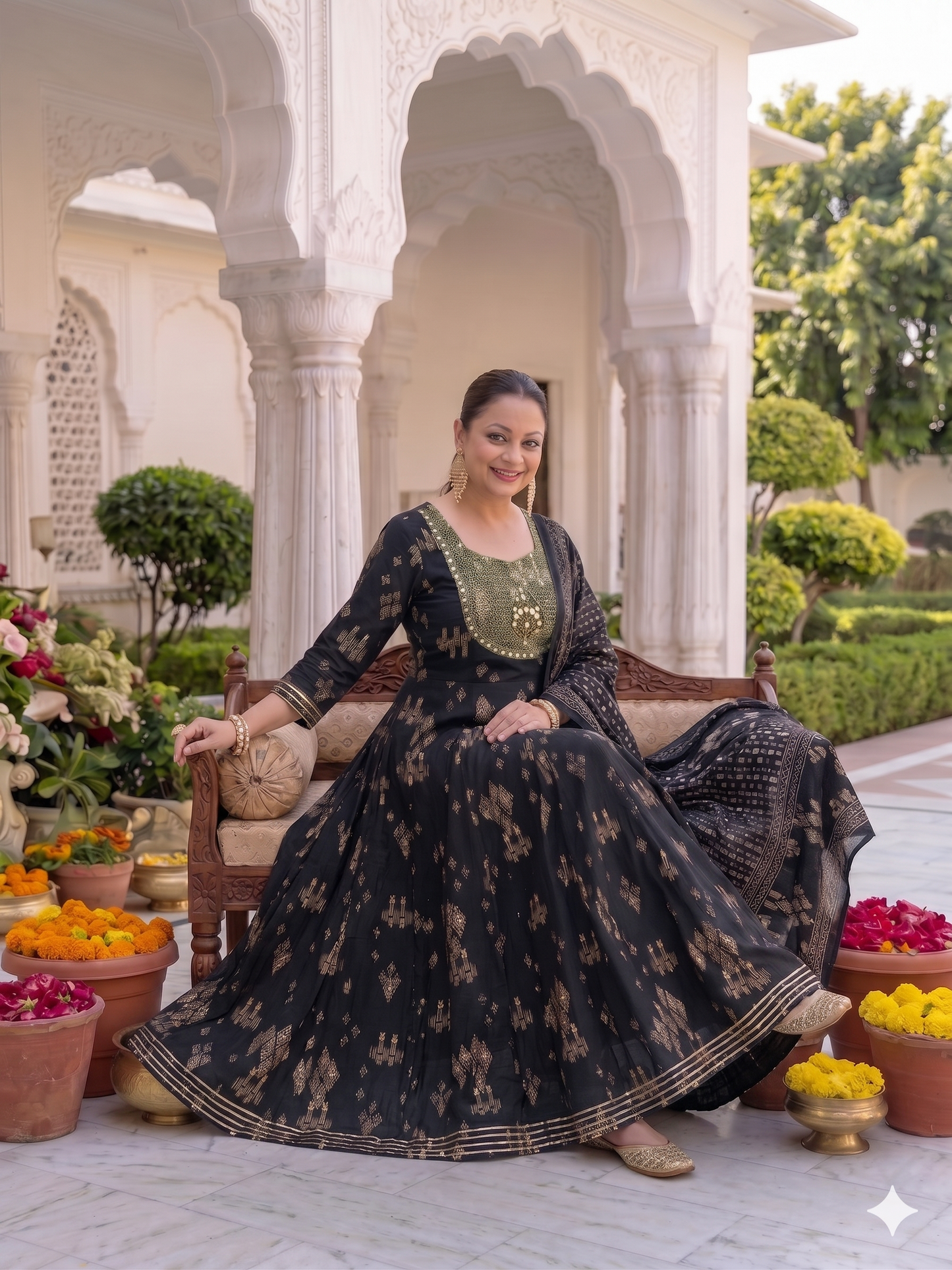 Black Anarkali Kurta & Dupatta Set (Cotton)