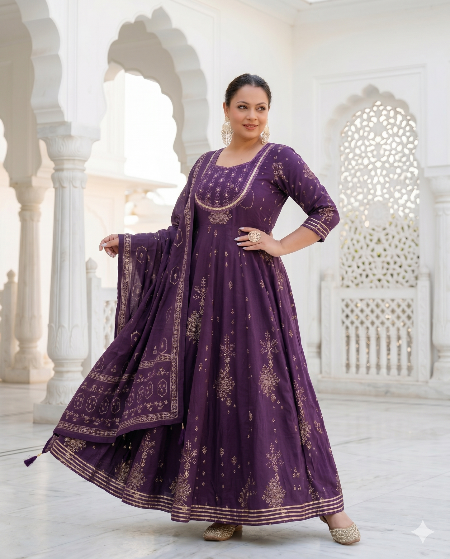 Dark Purple Anarkali Kurta & Dupatta Set (Pure Cotton)
