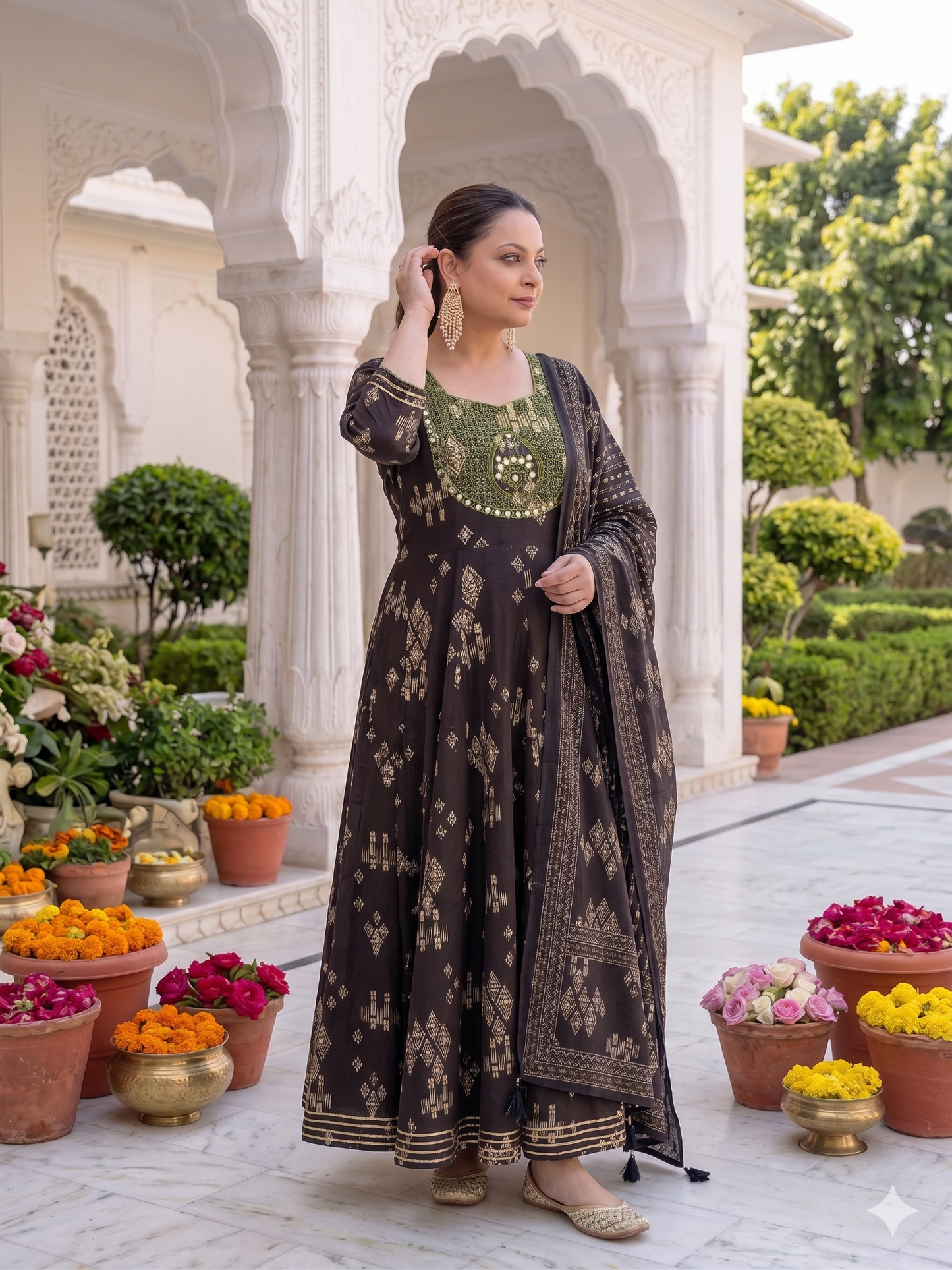 Black Anarkali Kurta & Dupatta Set (Cotton)