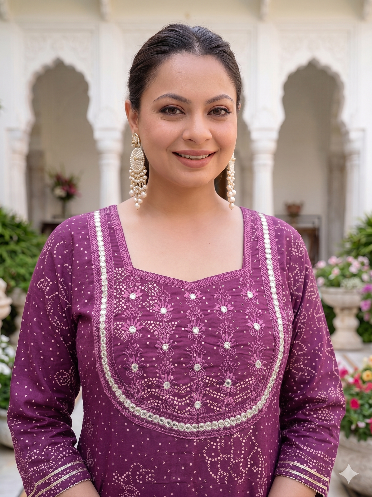 Wine Anarkali Kurta & Dupatta Set (Cotton)