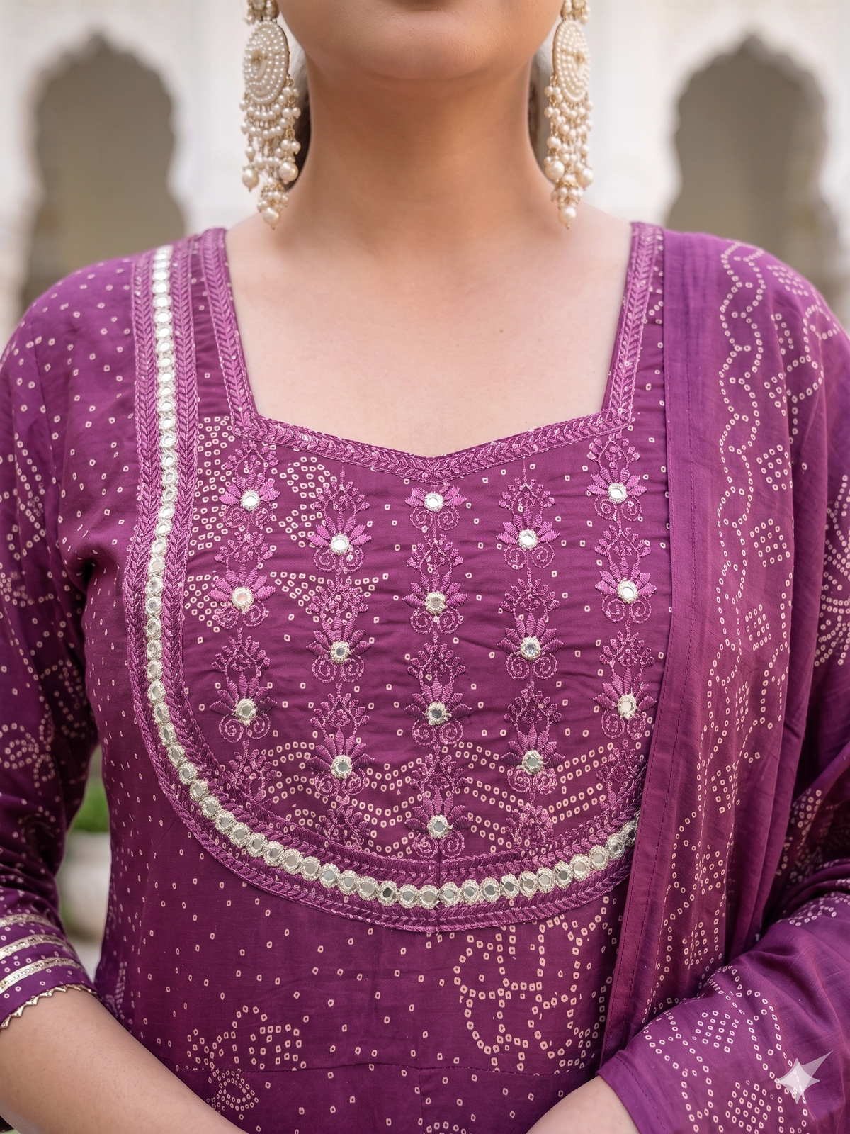 Wine Anarkali Kurta & Dupatta Set (Cotton)