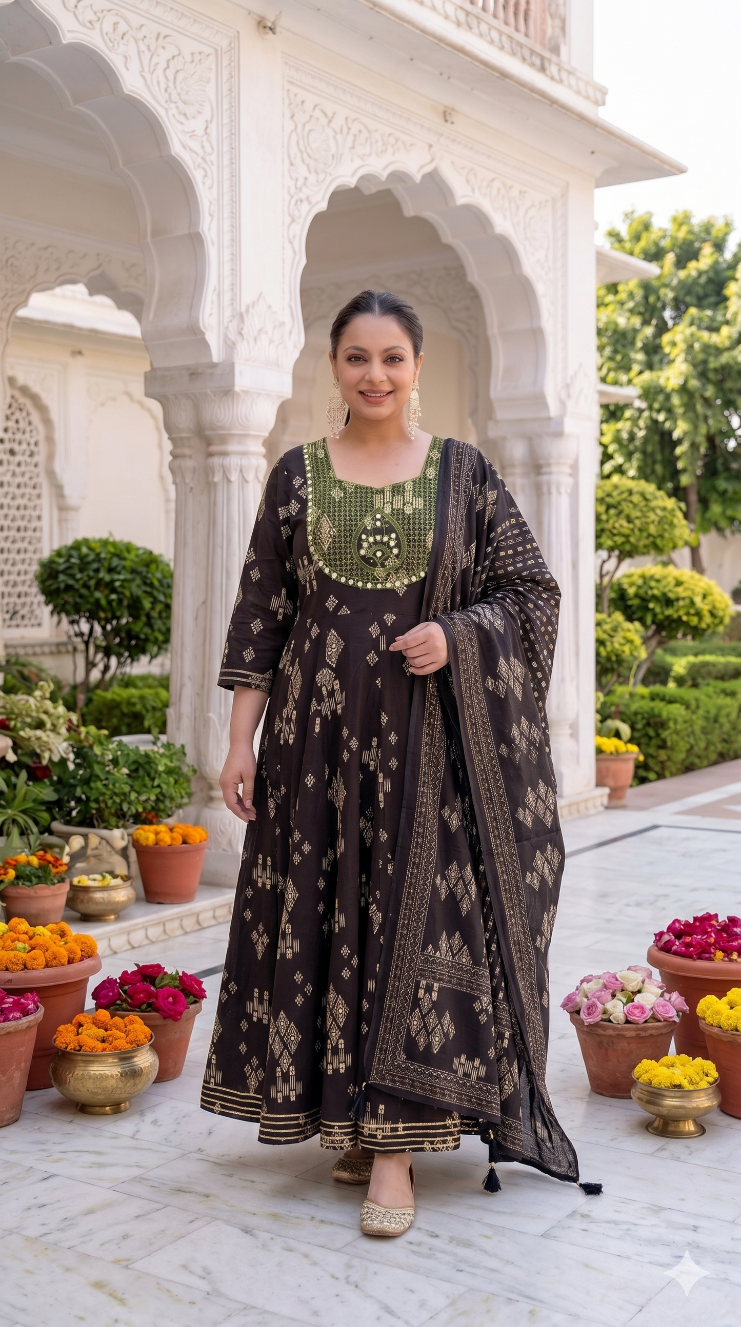 Black Anarkali Kurta & Dupatta Set (Cotton)