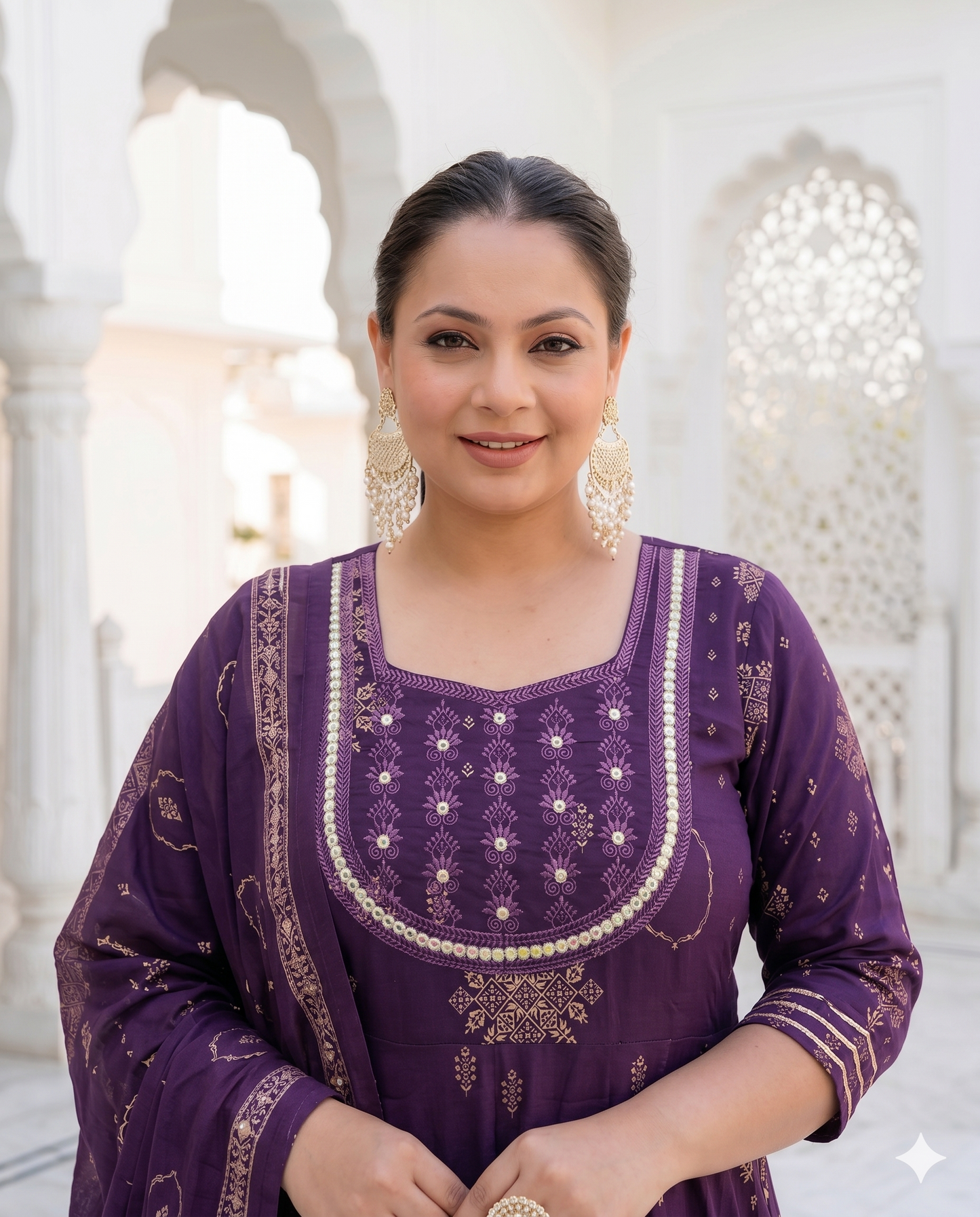 Dark Purple Anarkali Kurta & Dupatta Set (Pure Cotton)