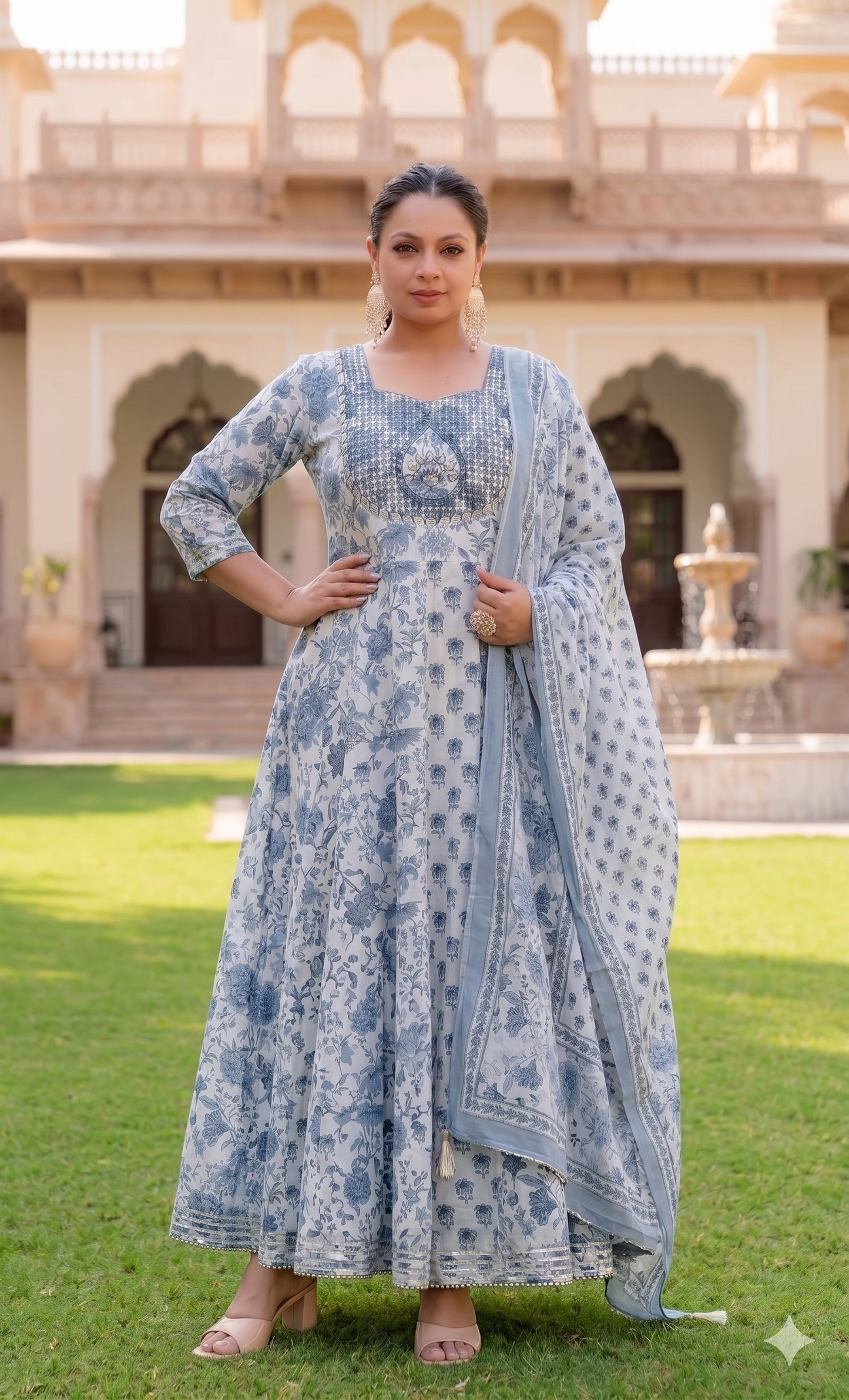 White Printed Anarkali Kurta & Dupatta Set