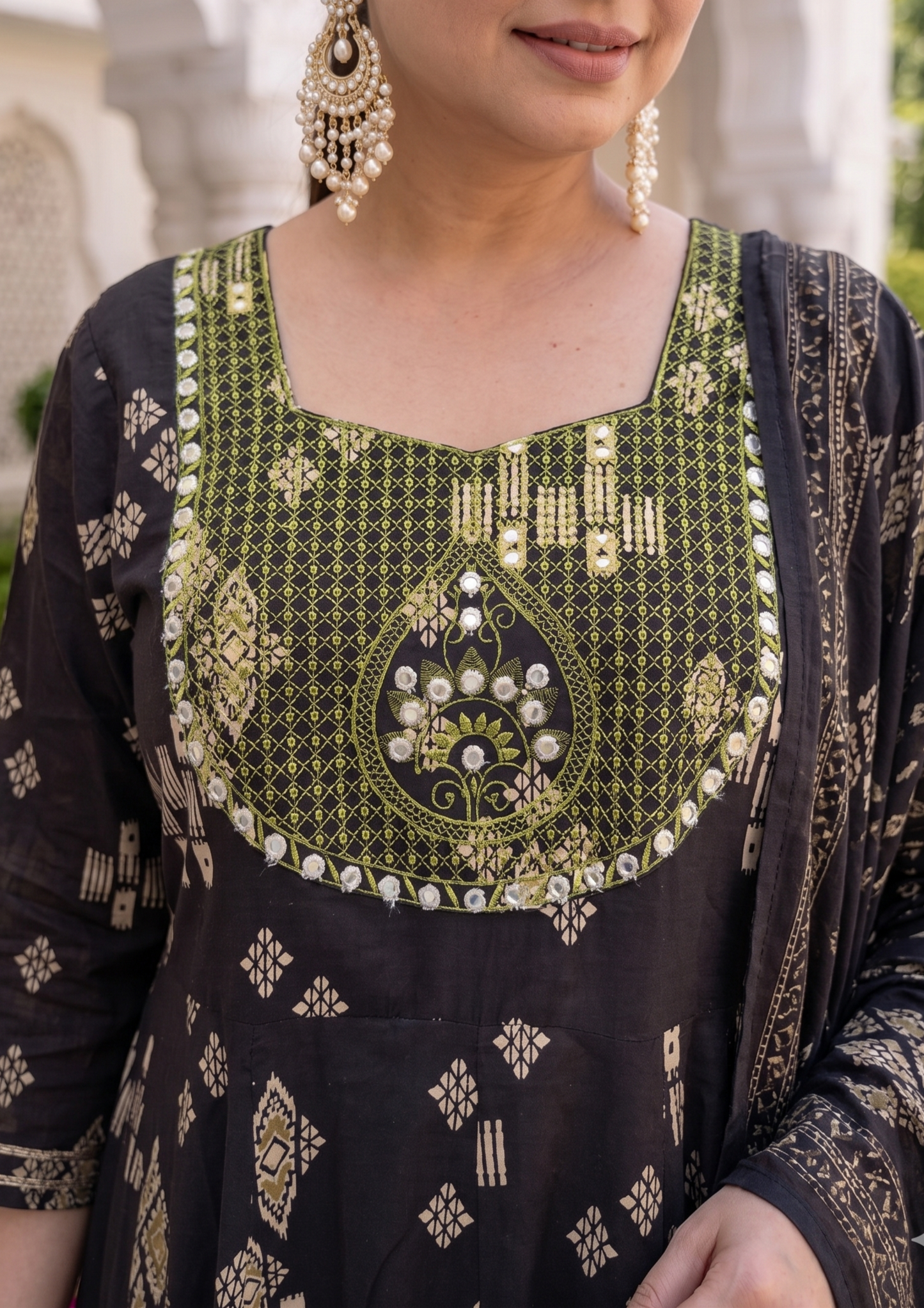 Black Anarkali Kurta & Dupatta Set (Cotton)