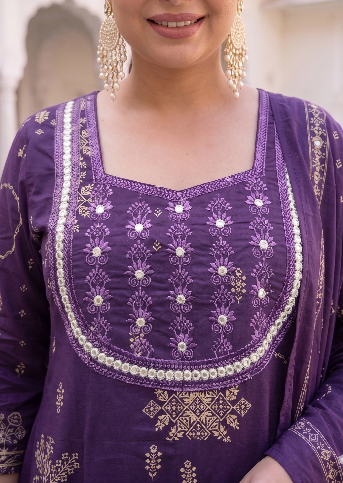 Dark Purple Anarkali Kurta & Dupatta Set (Pure Cotton)