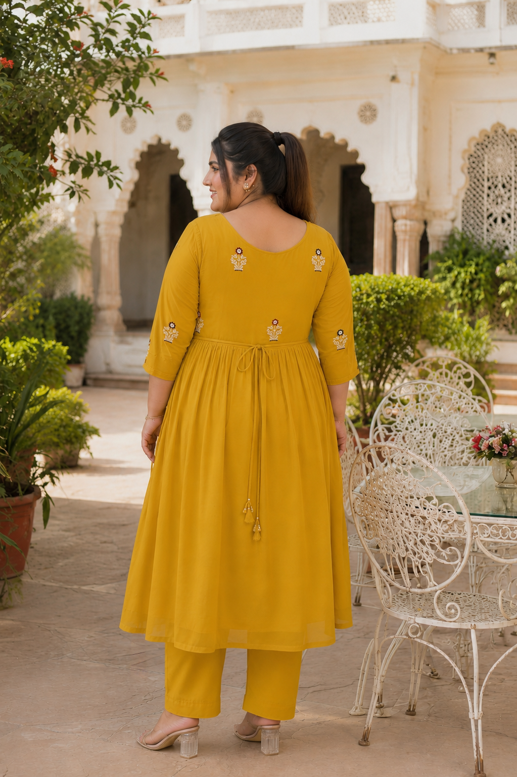 Yellow Georgette Kurta Dupatta Set