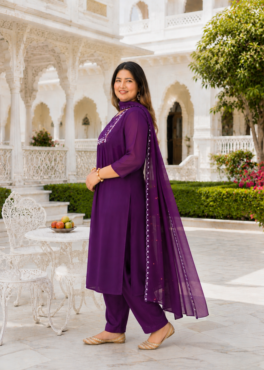Purple Georgette Kurta Dupatta Set