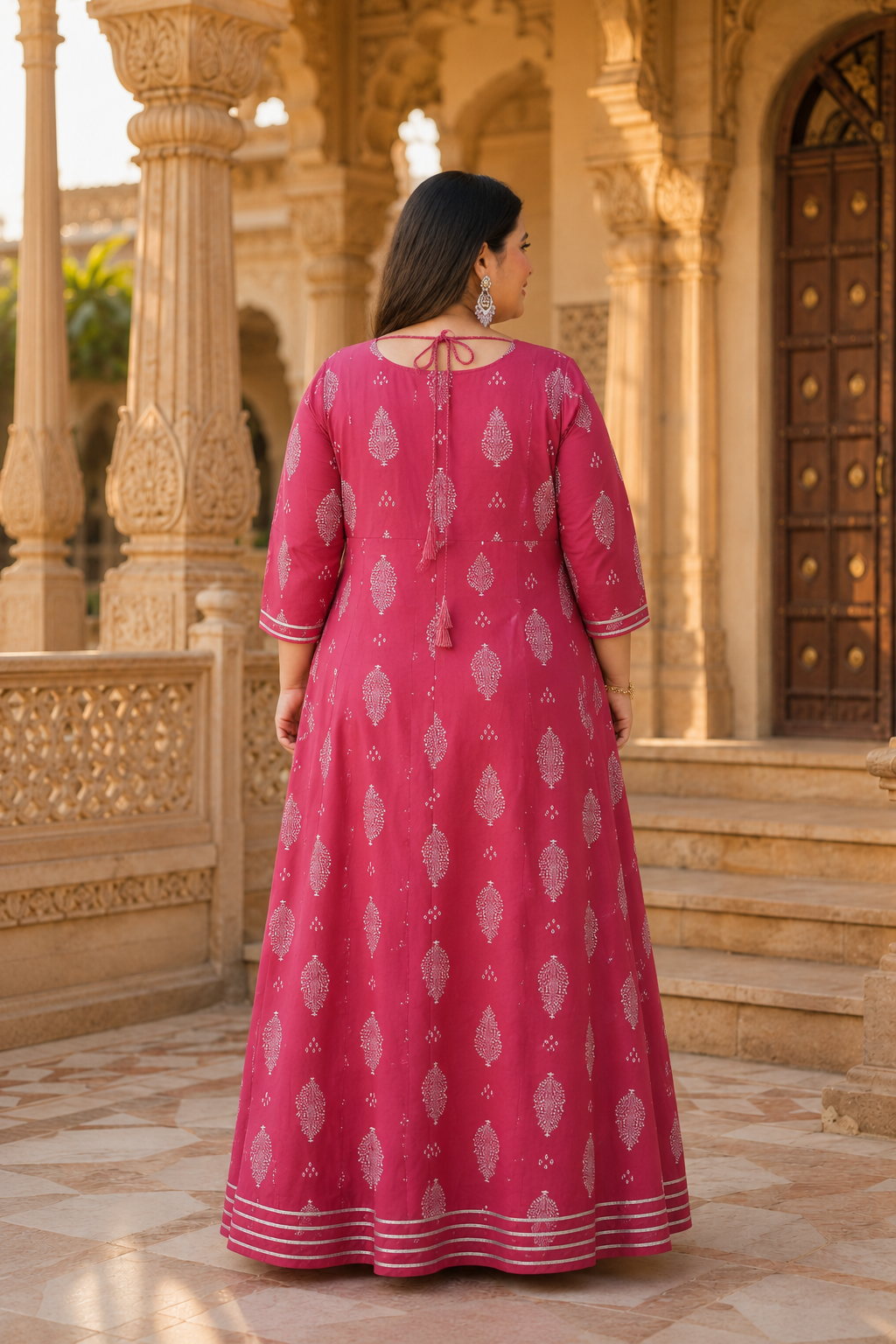 Pink Anarkali Kurta & Dupatta Set (Cotton)