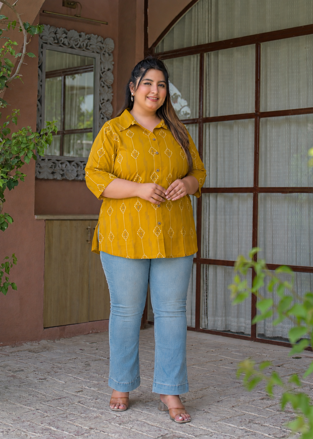 Yellow Collar Neck Cotton Top