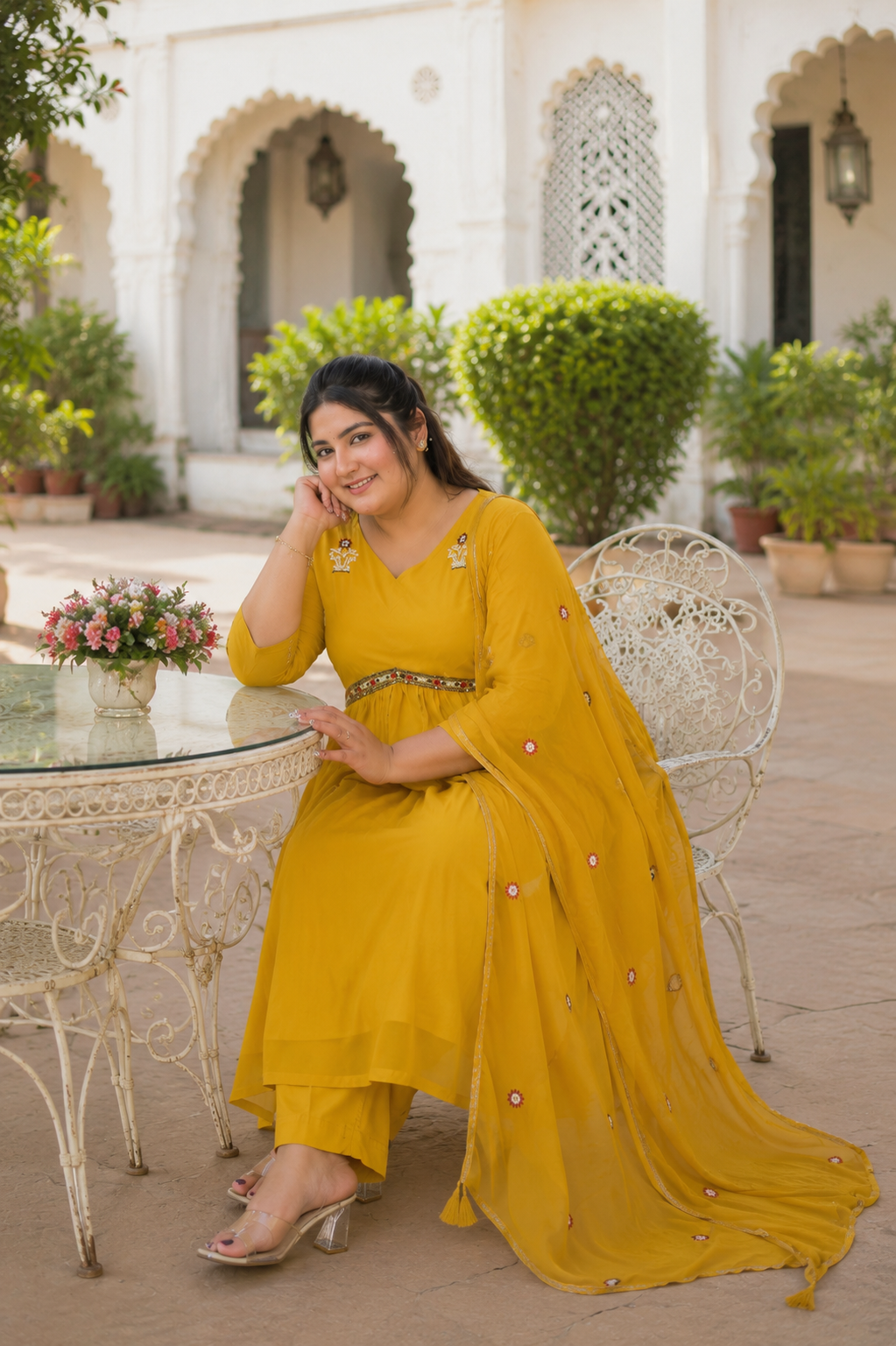 Yellow Georgette Kurta Dupatta Set
