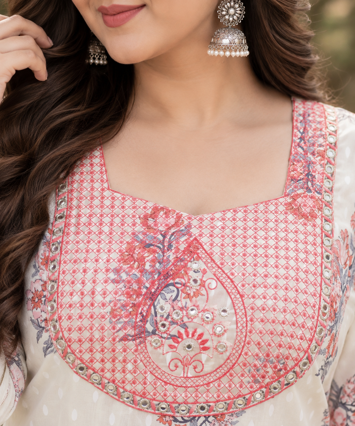 White Anarkali Kurta & Dupatta Set (Cotton)