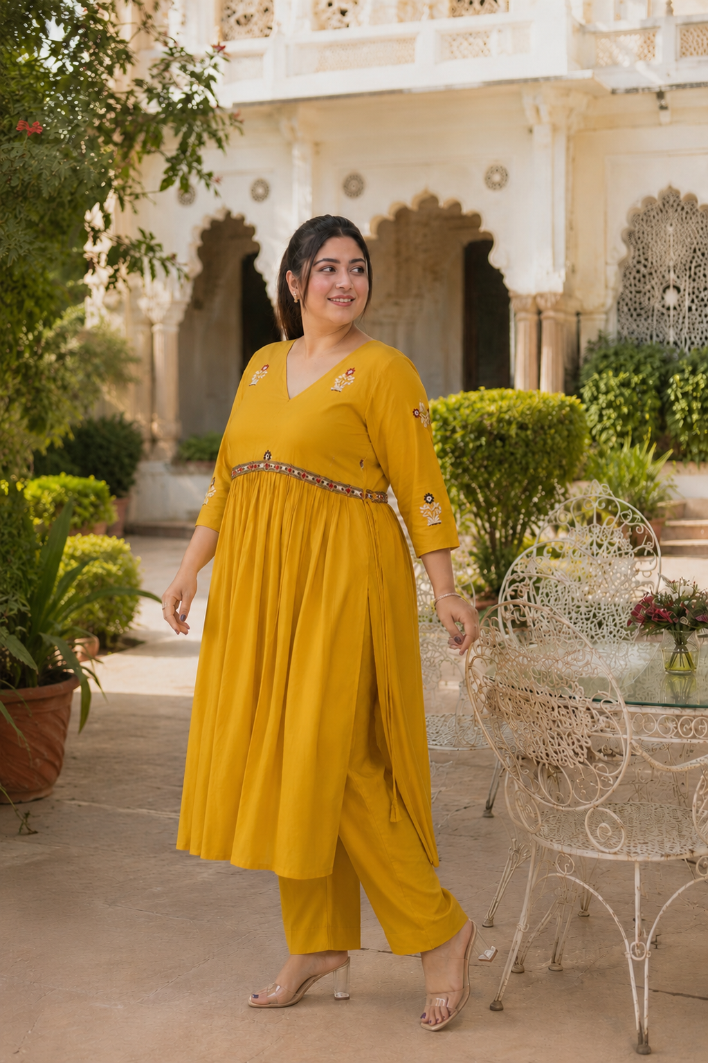 Yellow Georgette Kurta Dupatta Set