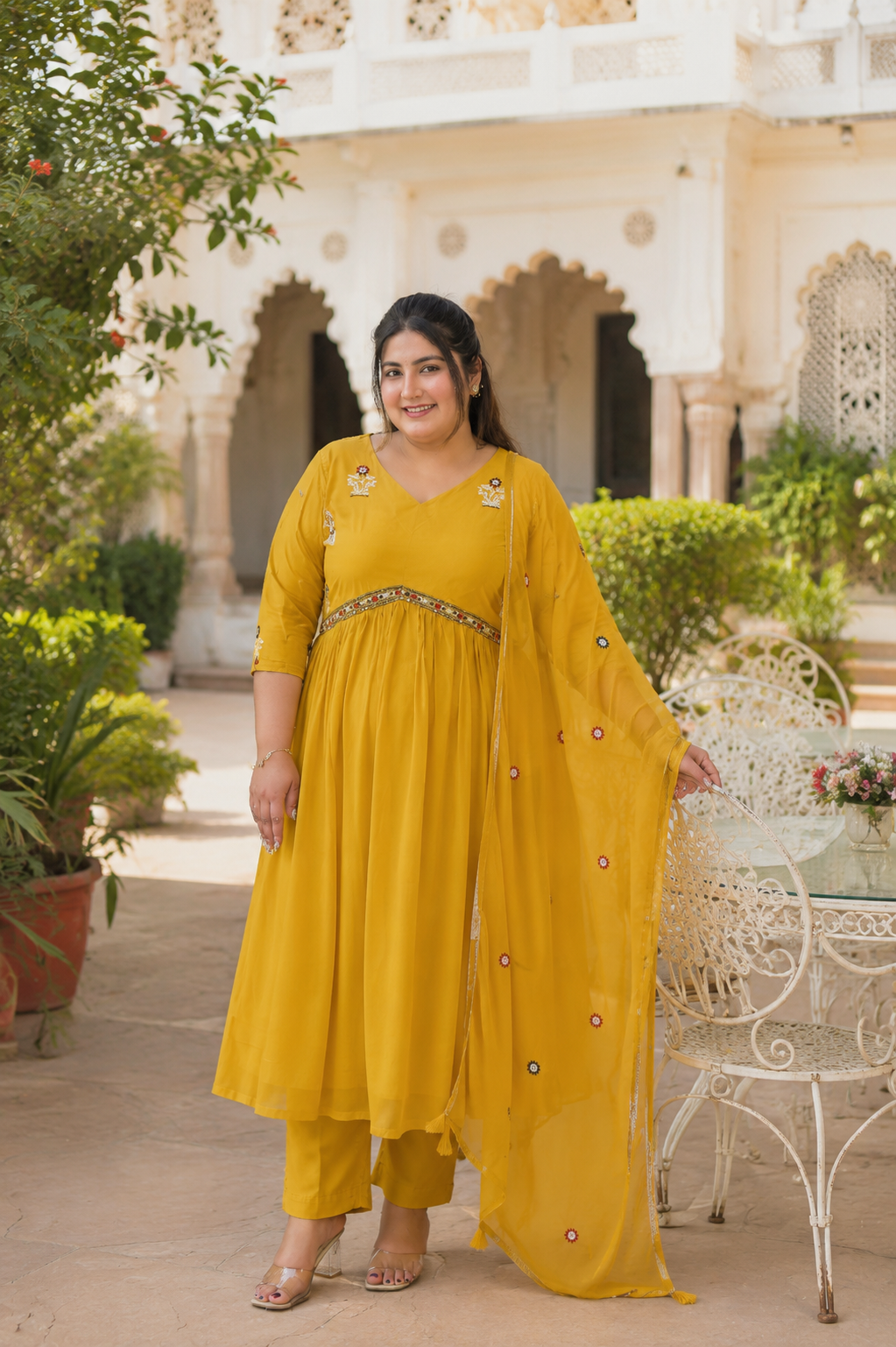 Yellow Georgette Kurta Dupatta Set