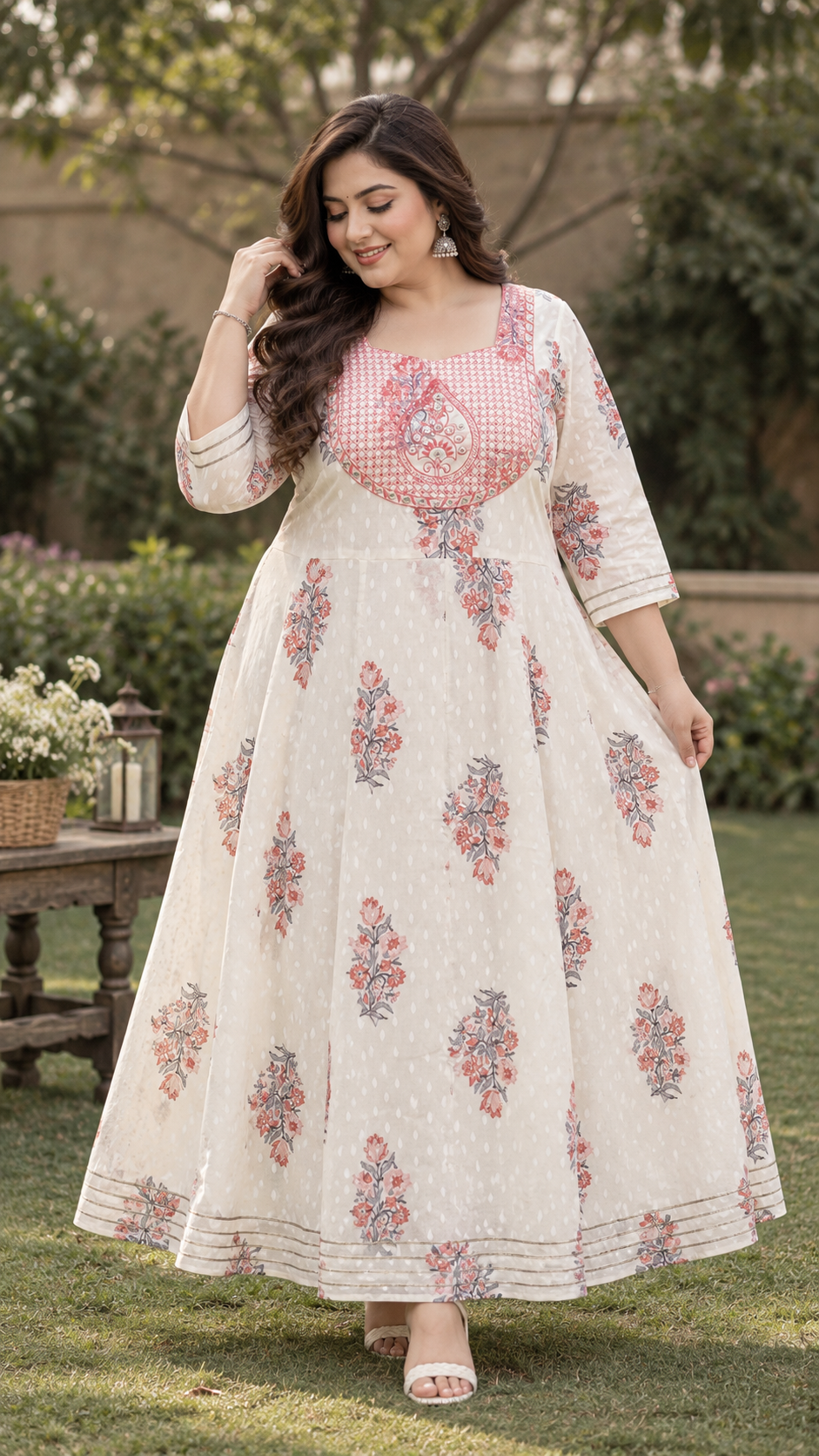 White Anarkali Kurta & Dupatta Set (Cotton)