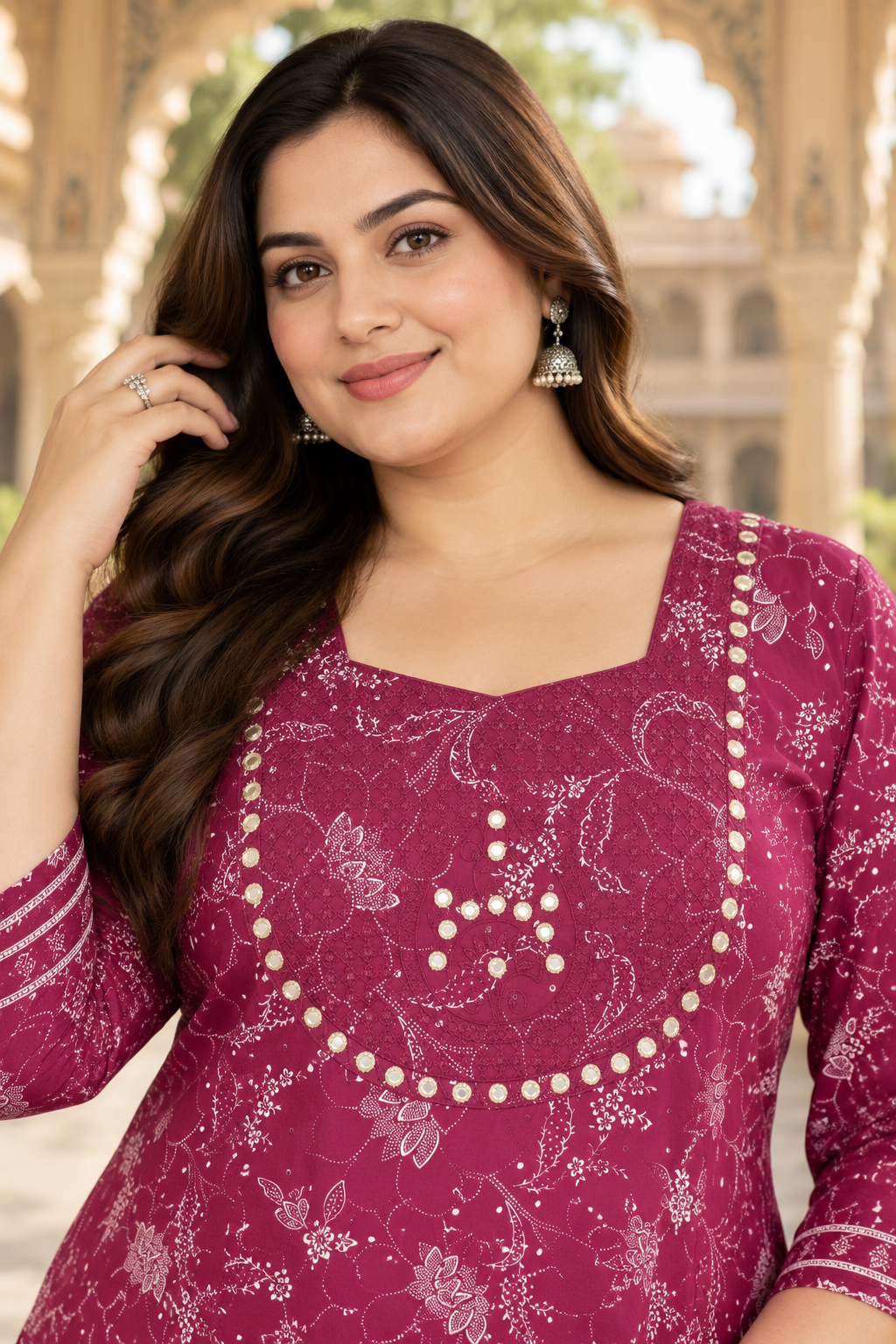 Magenta Purple Anarkali Kurta & Dupatta Set (Cotton)