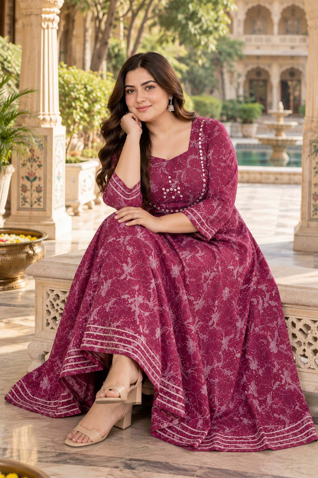 Magenta Purple Anarkali Kurta & Dupatta Set (Cotton)