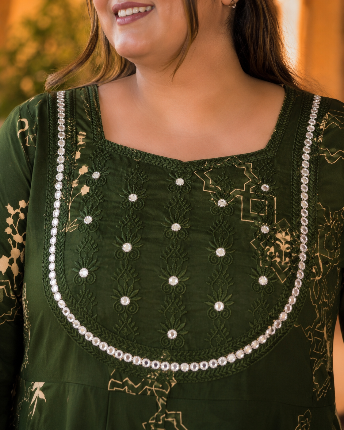 Green Anarkali Kurta & Dupatta Set (Cotton)
