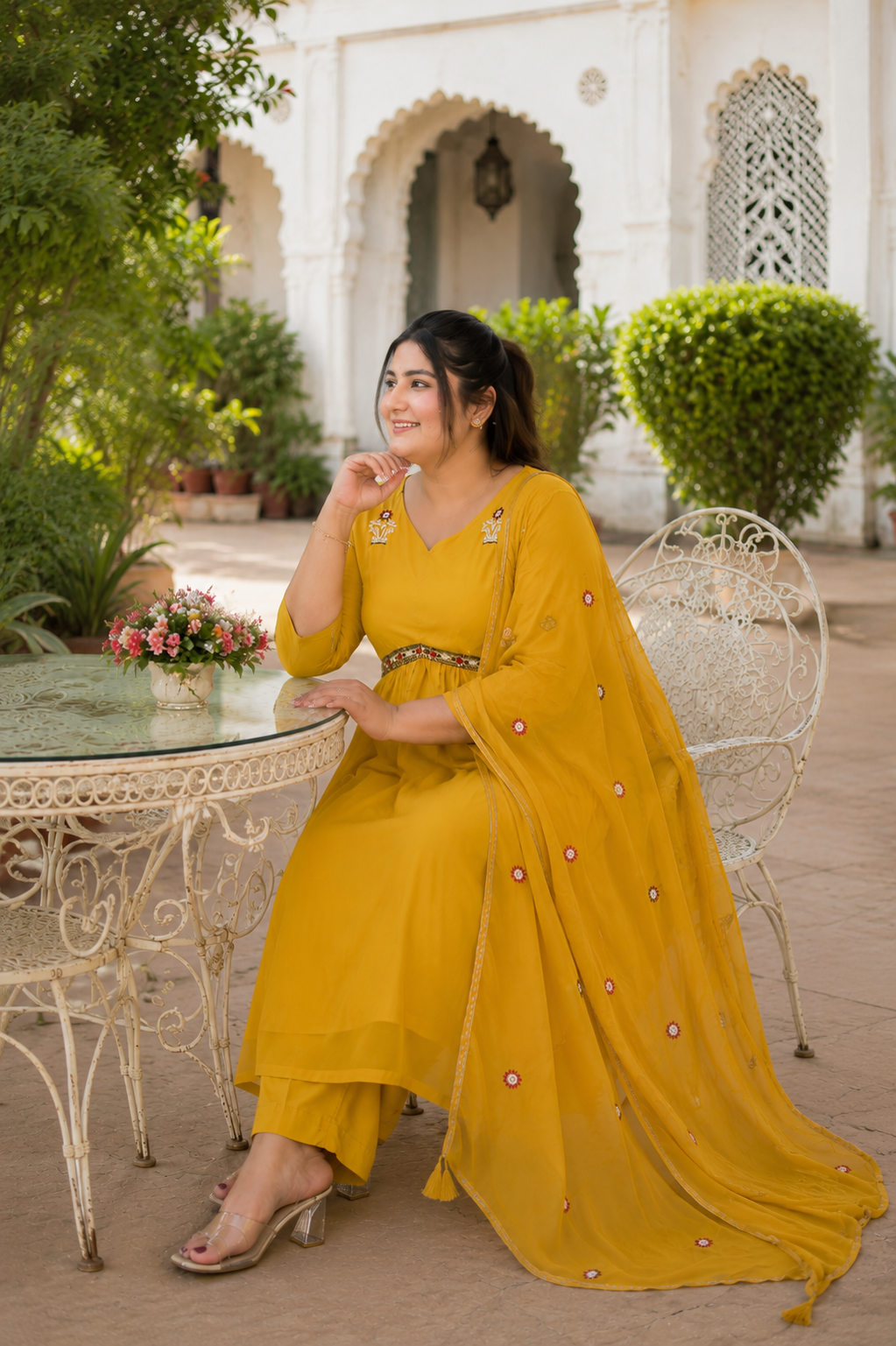 Yellow Georgette Kurta Dupatta Set