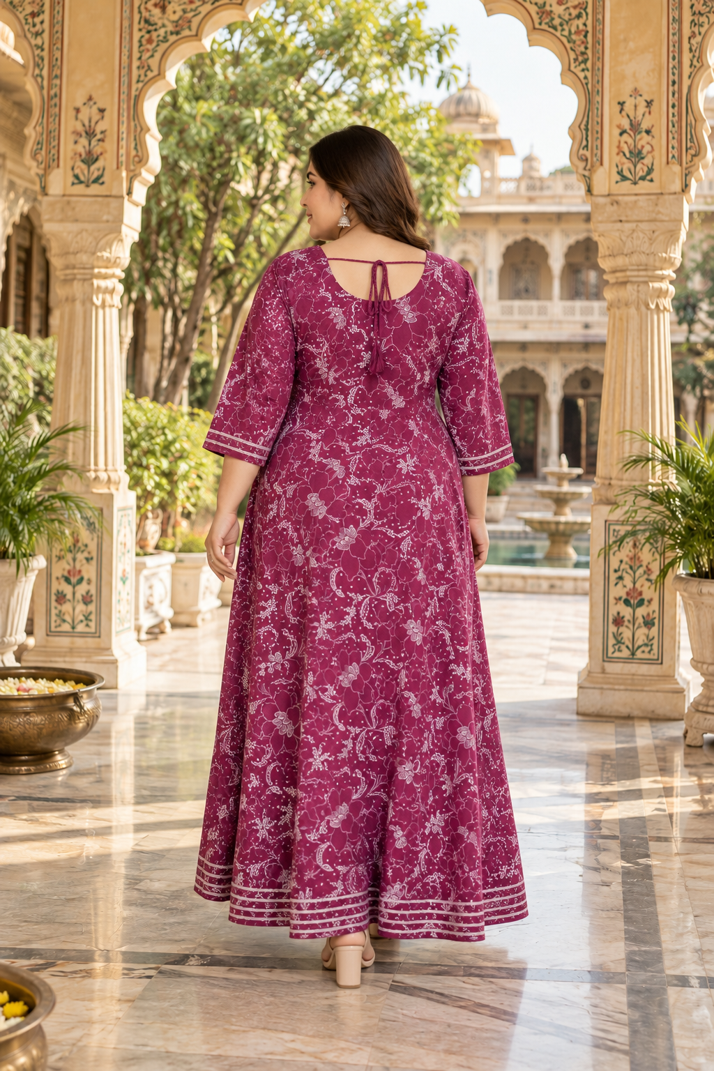 Magenta Purple Anarkali Kurta & Dupatta Set (Cotton)