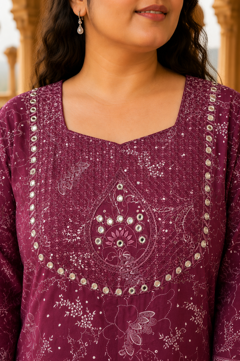 Magenta Purple Anarkali Kurta & Dupatta Set (Cotton)